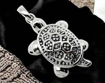 925 Sterling Silver Turtle Pendant: Ocean Lover Gift, Optional Adjustable Chain 1567
