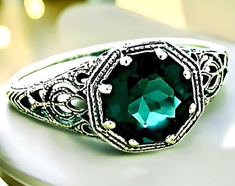 Vintage 925 Sterling Silver Filigree Ring: London Blue Topaz Statement Piece 1174