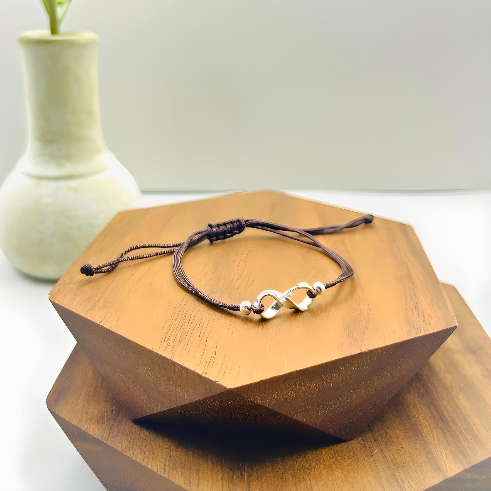 925 Sterling Silver Infinity Bracelet, Adjustable Black