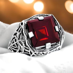 Vintage Estate 4.5 Carat Garnet Solitaire Filigree Ring In 925 Solid Sterling Silver         459