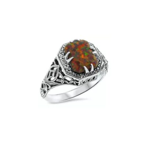 Vintage Estate Red Fire Opal Solitaire Filigree R… - image 3