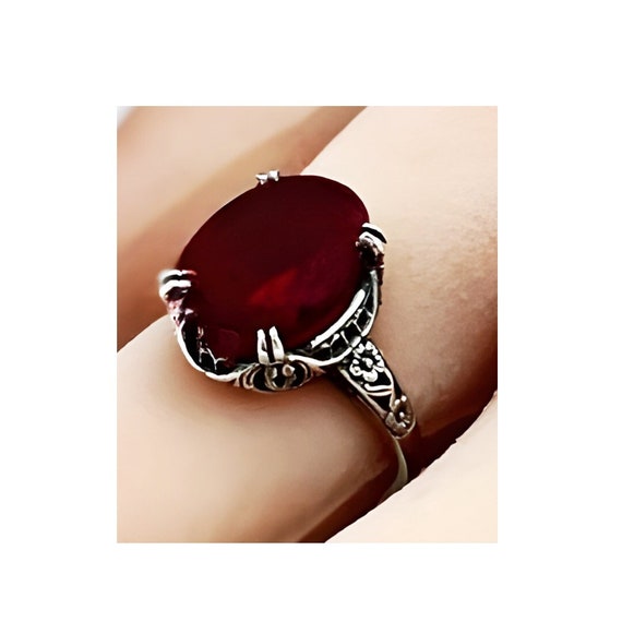 Vintage Estate Deep Red 925 Solid Sterling Silver 