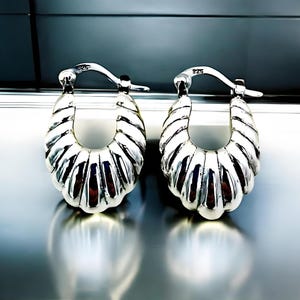 Scallop Silver Hoops -925 Sterling Latch Back Lightweight Earrings,Stylish Daily Accessory,Thoughtful Anniversary Gift,Birthday Present 1269