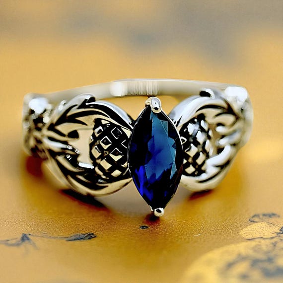 Vintage Scottish Thistle Ring: 925 Sterling Silve… - image 1