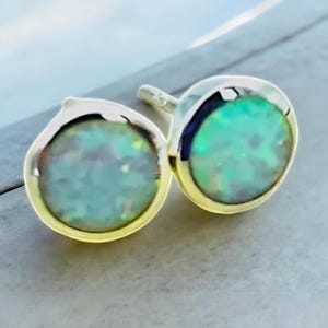 Dainty Opal Button Stud Earrings in 925 Sterling Silver, Push Back Studs for Everyday Wear, Ideal Birthday or Anniversary Gift Present 1744