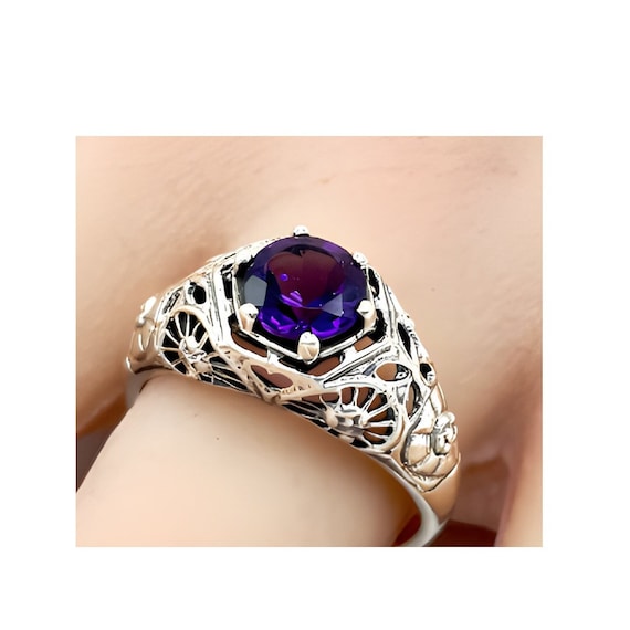 Natural Amethyst In 925 Solid Sterling Silver Sol… - image 1