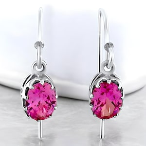 Vintage Pink Lab Sapphire Earrings in 925 Sterling Silver Filigree Dangle Design, Unique Gift for Her, Elegant Birthday Present 403