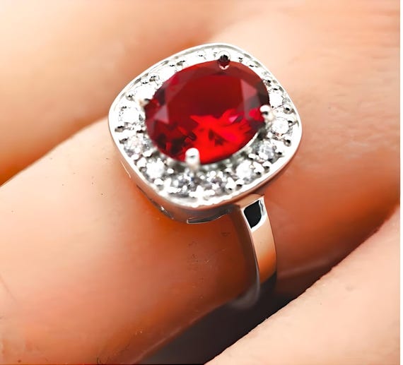 Vintage Sim. Ruby Ring: 925 Sterling Silver State… - image 2