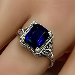Vintage Sim. Sapphire Peacock Ring: Royal Blue 925 Sterling Silver, September Birthstone 1297