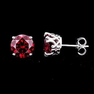 Exclusive Unique Lab Grown Ruby Stud Scrollwork Earrings Sterling Silver 5mm 6.5mm 8mm 2220