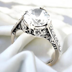 Ring Sizes 5 Through 12  2.5 Carat Cz Solitaire Filigree Ring In 925 Solid Sterling Silver Wedding Engagement Vintage Antique Design #123