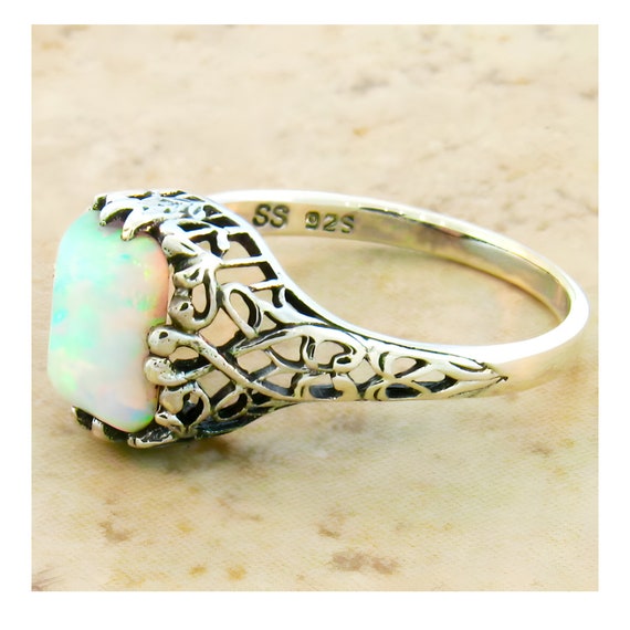 Vintage Estate Opal Solitaire Filigree Ring In 92… - image 3