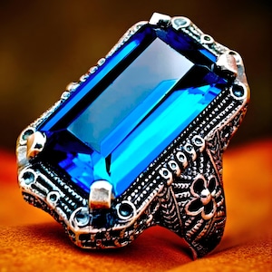 Vintage 9 Carat London Blue Topaz Filigree Ring: 925 Sterling Silver Solitaire 032