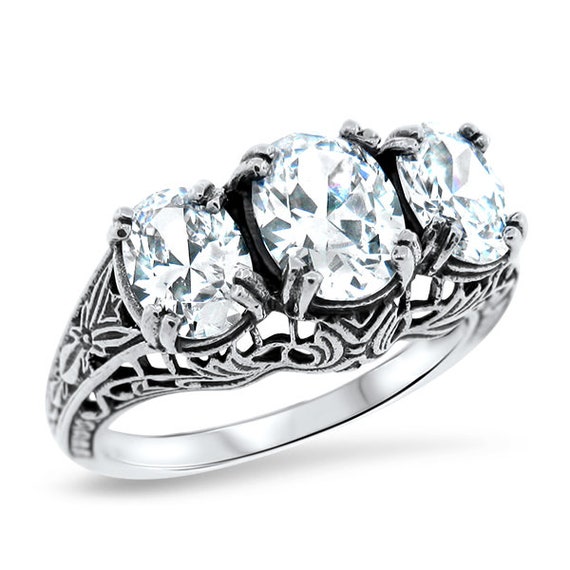 Anniversary Three-Stone Ring - Sterling Silver - … - image 3