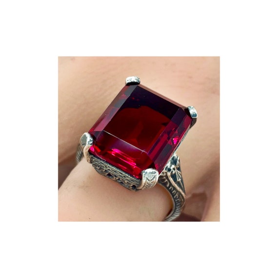 Vintage Vivid Red Sim. Ruby Ring: 925 Sterling Si… - image 1