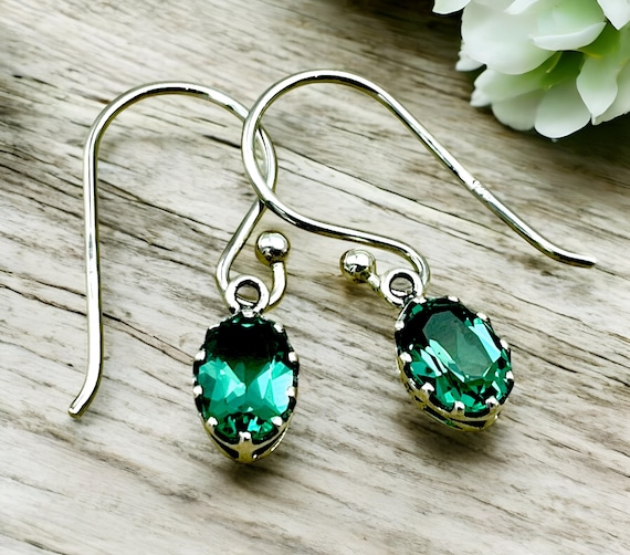 Boucles D'oreilles Pendantes En émeraude & Argent 925 - Dormeuses - Fabriqué En France