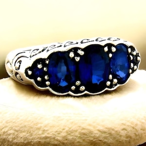 Vintage Royal Blue Sapphire Sterling Silver Filigree Ring - September Birthstone 107