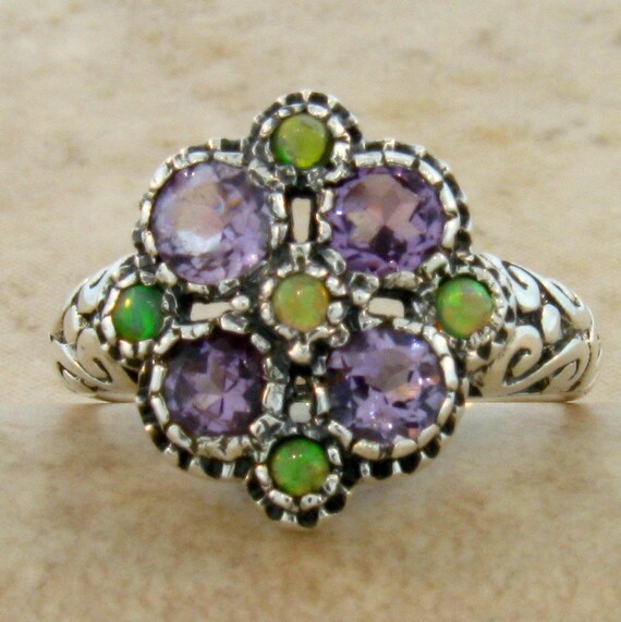 Vintage Estate Natural Amethyst & Opal Filigree R… - image 3