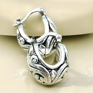 Filigree 925 Sterling Silver Hoop Earrings, Secure Latch Back, Lightweight for Comfort, Ideal Anniversary or Bridesmaid Gift Present 1386