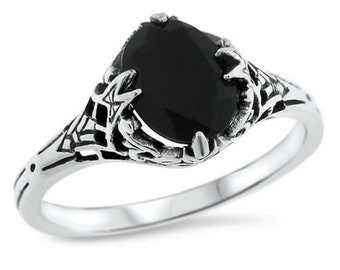 Vintage Estate Natural Black Agate Solitaire Filigree Ring In 925 Solid Sterling Silver         759