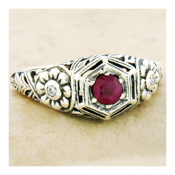 Vintage Estate Natural Ruby & Cubic Zirconia Fili… - image 1