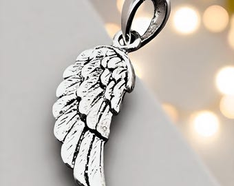 925 Sterling Silver Angel Wing Necklace: Guardian Pendant, Optional Adjustable Chain 1975
