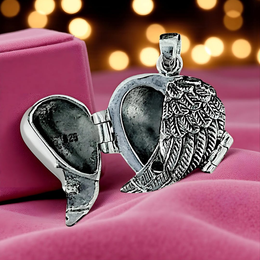 925 Sterling Silver Angel Wings Locket: Photo Keepsake Pendant 2210 - Etsy