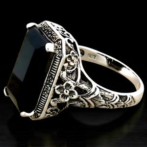 Ring Sizes 5 Through 12 Vintage Black Agate Solitaire Filigree Ring In 925 Solid Sterling Silver, Antique Design, Everyday Wear Jewelry 762