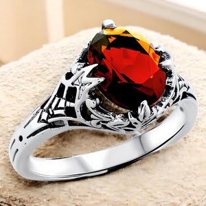 Vintage Garnet Antique Finish 925 Solid Sterling Silver Filigree Ring, January Birthstone Gift, Dainty Everyday Wear Jewelry 1184