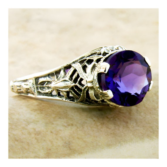 Vintage Estate Natural Amethyst Solitaire Filigre… - image 2