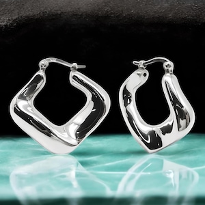 Minimalist 925 Sterling Silver Hoops - Unique Organic Shape,Lightweight Earrings for Daily Wear,Thoughtful Birthday or Anniversary Gift 1438