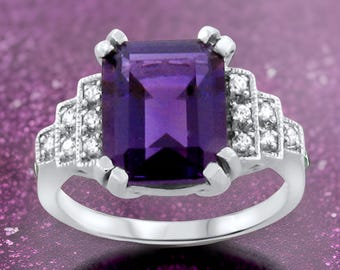 Vintage 3.00 Carat Amethyst Filigree Ring In 925 Solid Sterling Silver        224