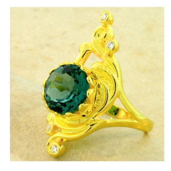 Emerald Gold Statement Ring - May Birthstone - Gi… - image 5