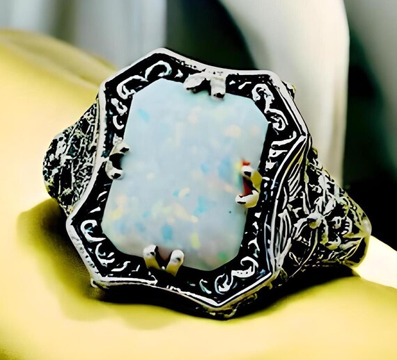 Vintage 925 Sterling Silver Opal Filigree Ring - … - image 3