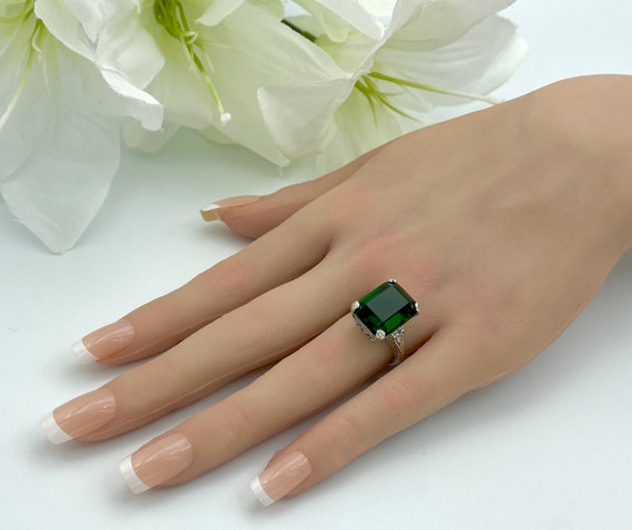 Emerald Ring - 925 Sterling Silver - Statement Ri… - image 2