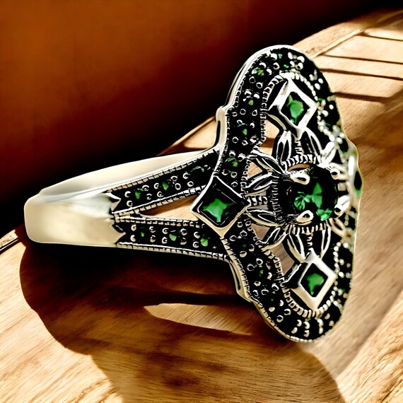 Dainty Filigree Sim. Emerald Ring: 925 Sterling S… - image 3
