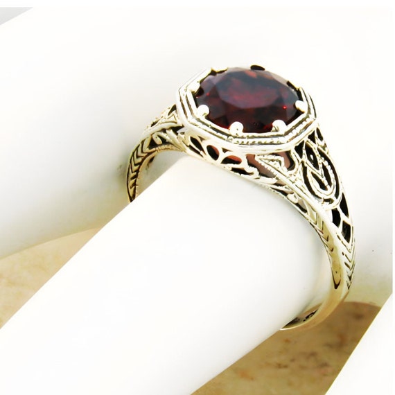 Vintage Estate Natural Garnet Filigree Ring In 92… - image 2