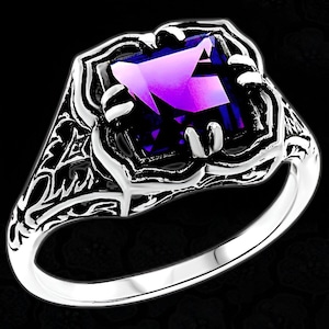 Vintage Amethyst Solitaire Ring, Intricate Filigree Design in 925 Solid Sterling Silver, Ideal Engagement or Special Occasion Gift      731