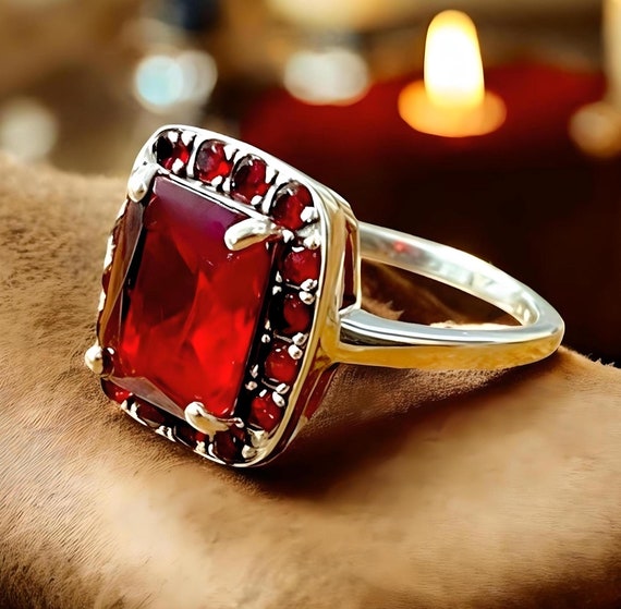 Vintage Sterling Silver Simulated Ruby Ring: Eleg… - image 1