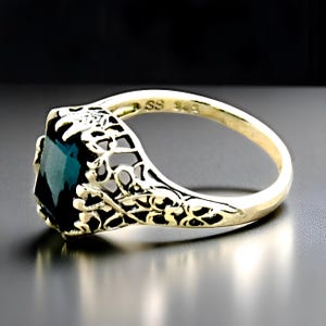 Vintage 2 Carat Natural London Blue Topaz Ring: Filigree 925 Sterling Silver, Genuine Gemstone Jewelry 687