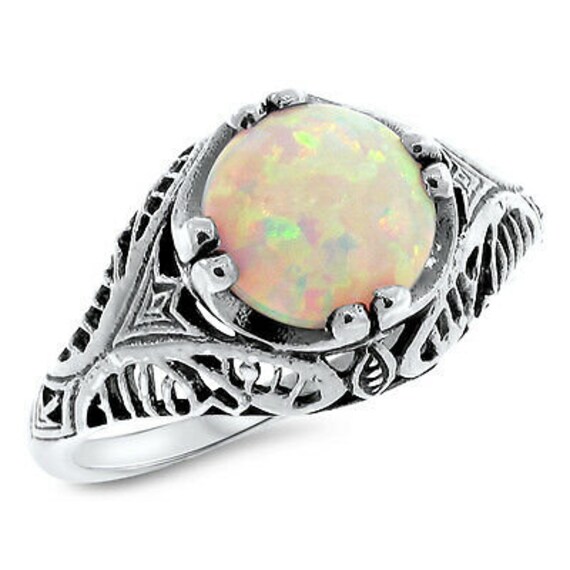 Vintage Estate Opal Solitaire Filigree Ring In 92… - image 3