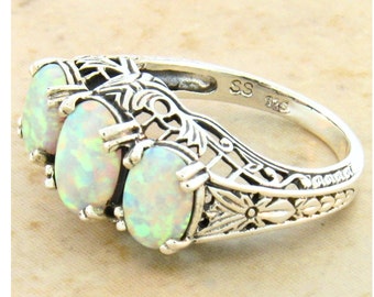 Ring Sizes 5 Through 12 Vintage Three-stone White Opal
