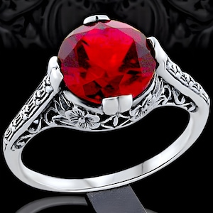 Ring Sizes 5 Through 12 Vintage 3.50 Carat Vivid Red Lab Ruby Solitaire Ring In 925 Solid Sterling Silver Antique Design,July Birthstone 184