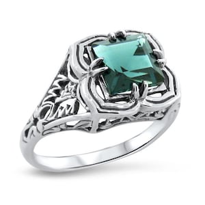 Vintage Estate 1.5 Carat London Blue Topaz Solitaire Filigree RIng In 925 Solid Sterling Silver             1165