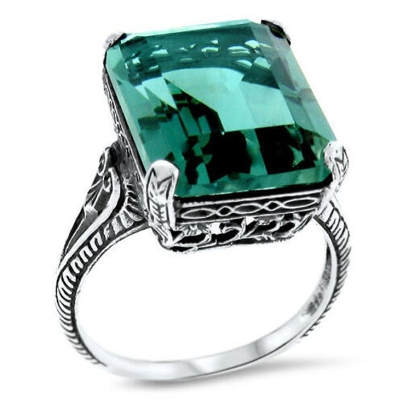 REAL EMERALD & PEARL VICTORIAN .925 SILVER FILIGREE RING SIZE 10 #454 REAL EMERALD & PEARL VICTORIAN .925 SILVER FILIGREE RING SIZE 10 #454