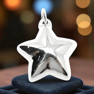 925 Sterling Silver Chunky Star Pendant: Lightweight Celestial Charm, Optional Adjustable Chain 1673