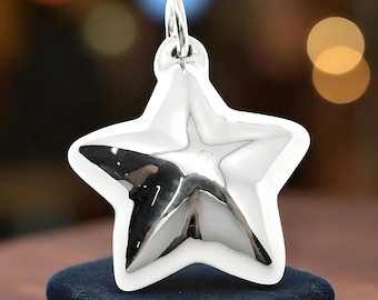 925 Sterling Silver Chunky Star Pendant: Lightweight Celestial Charm, Optional Adjustable Chain 1673