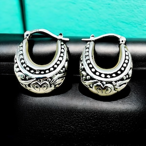 925 Sterling Silver Filigree Hoops - Latch Back Earrings,Comfortable All-Day Jewelry -Stylish Birthday Present -Lovely Anniversary Gift 1253