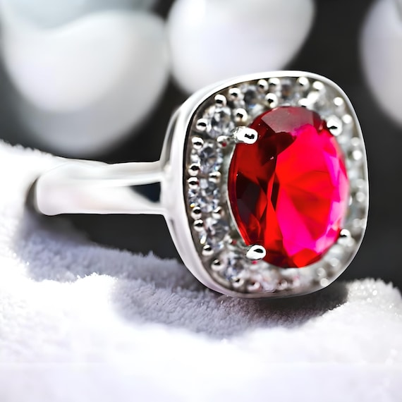 Vintage Sim. Ruby Ring: 925 Sterling Silver State… - image 1