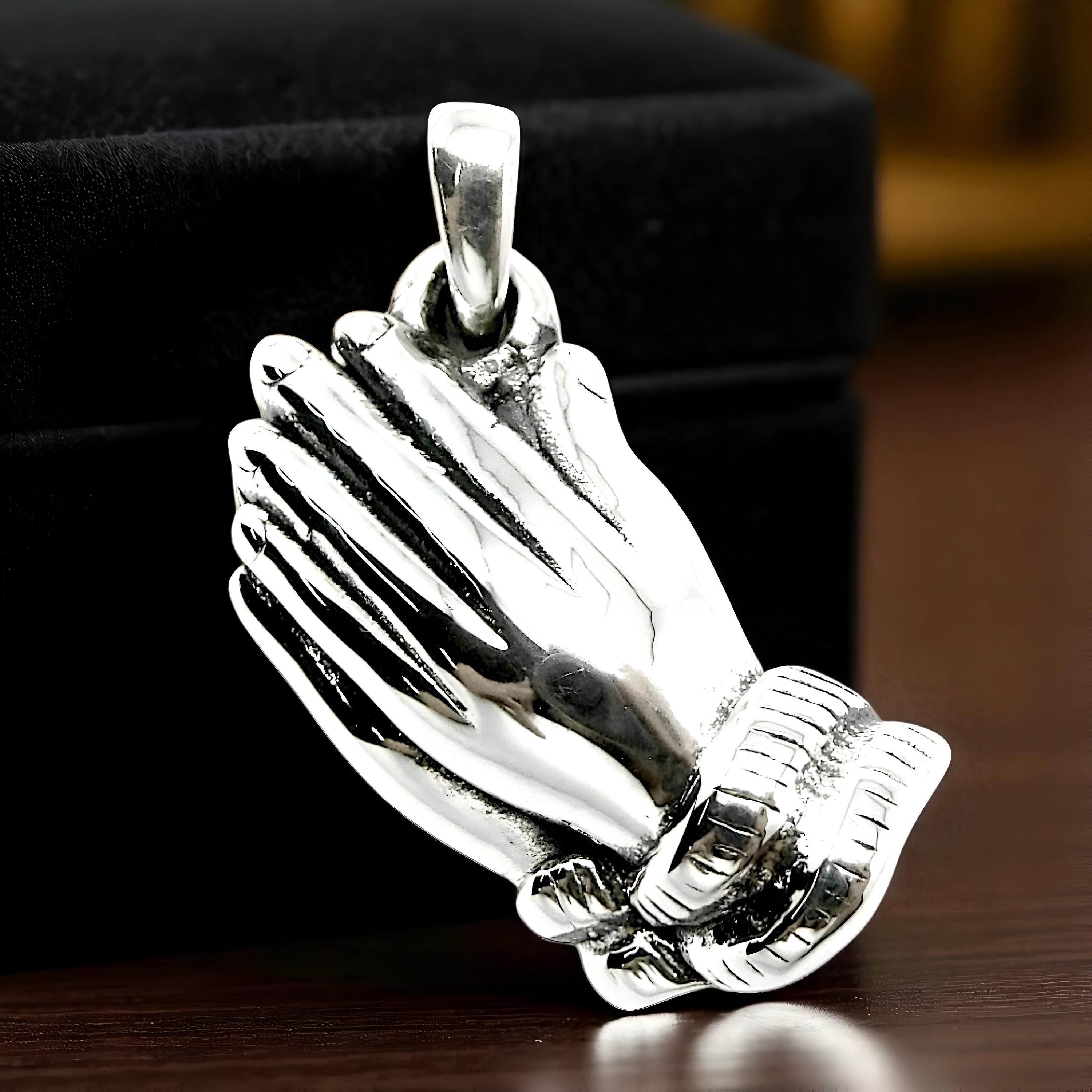 925 Sterling Silver Praying Hands Pendant: Lightweight Religious ...